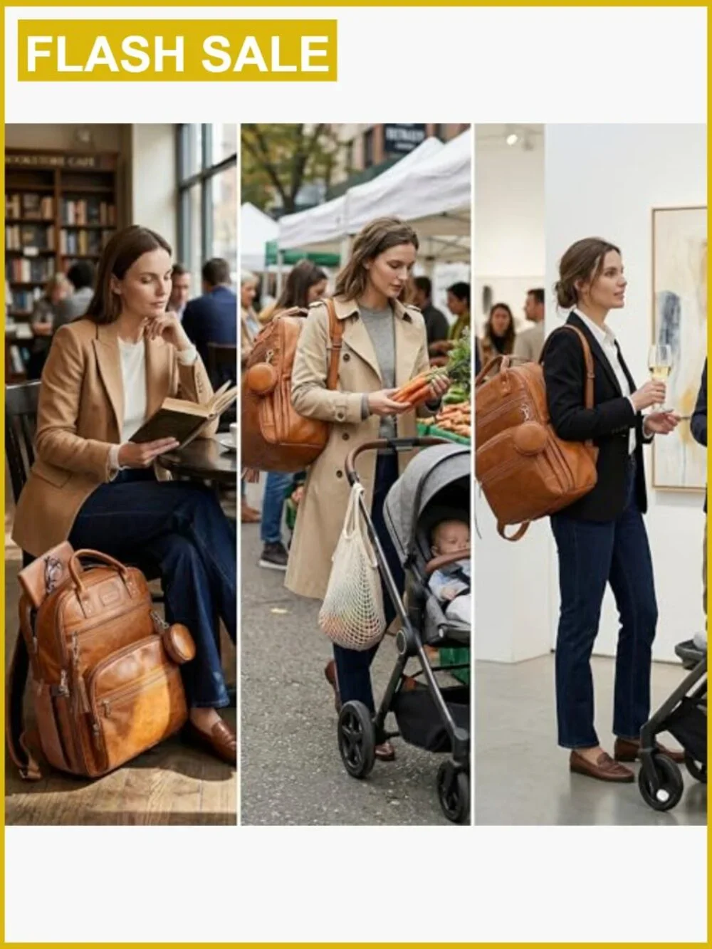 35L Vegan Leather Diaper Bag Backpack with Changing Pad - 20 Pockets, Laptop